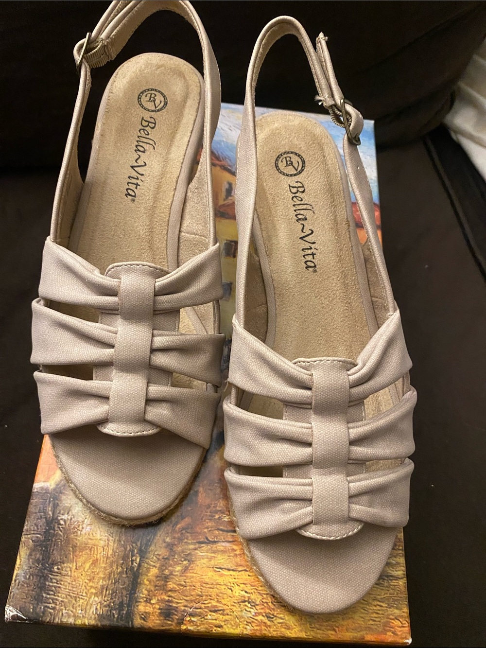 Bella Vita cheerful natural Linen print Slingback Sandals